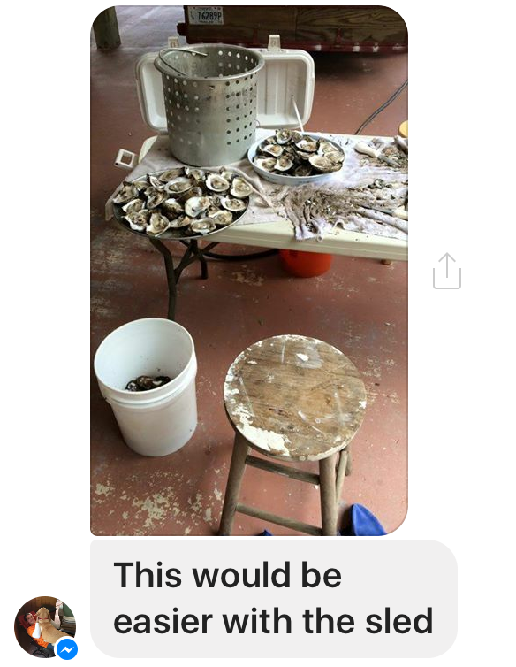 Load video: The beginning of the oyster shucker tool, the Oyster Sled.