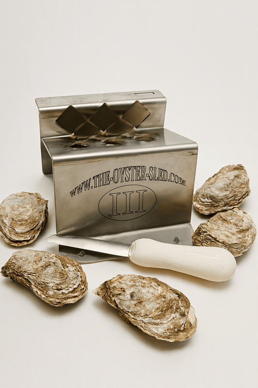 Professional oyster shucking tool holding oyster shell safely